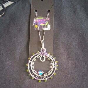 Handmade Silver and Green Beaded Necklace